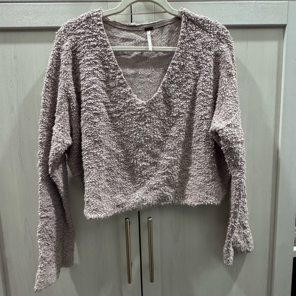 Free People All Over Looped Cropped V-neck Sweater Mauve XS
